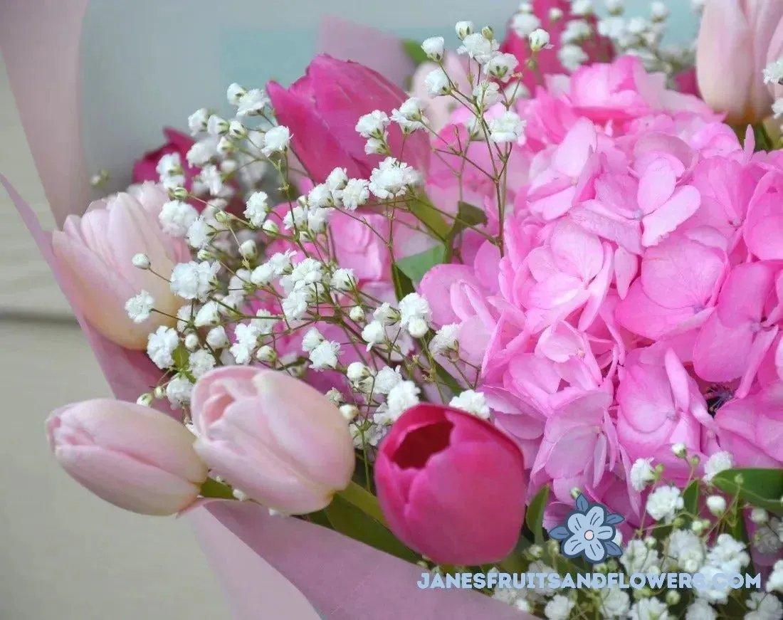 Pink Tulips and Hydrangea Bouquet - Janes Fruits and Flowers