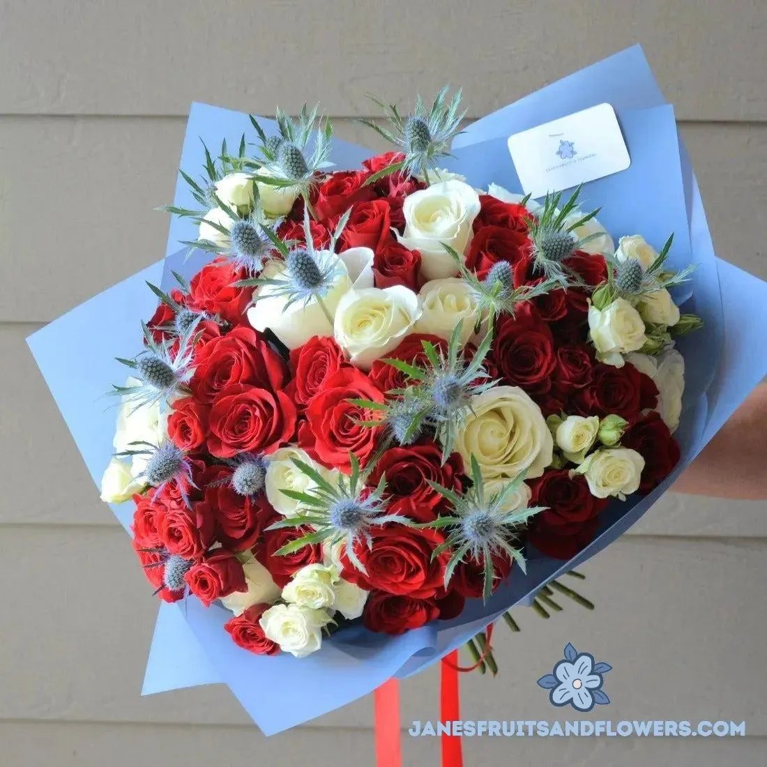 Red & White Roses Bouquet - Jane's Fruits And Flowers