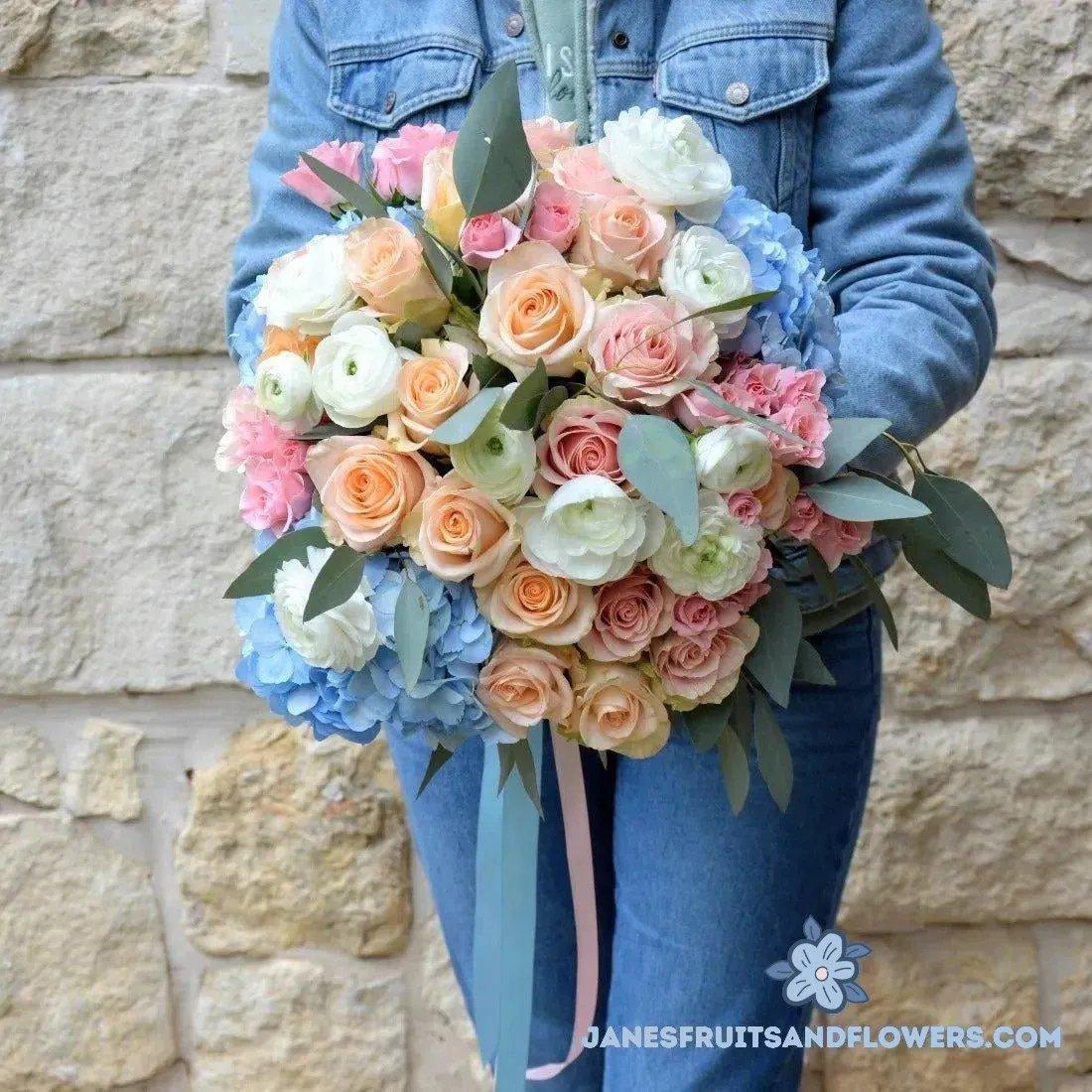 Roses, Hydrangeas & Ranunculus Bouquet - Janes Fruits and Flowers