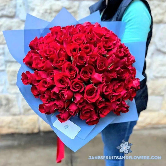 100 Red Roses Bouquet - Janes Fruits and Flowers