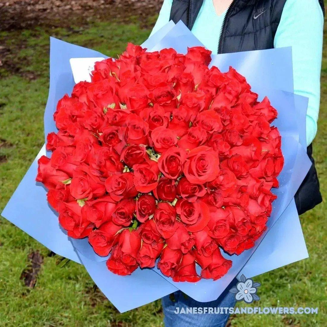 100 Red Roses Bouquet – Janes Fruits and Flowers