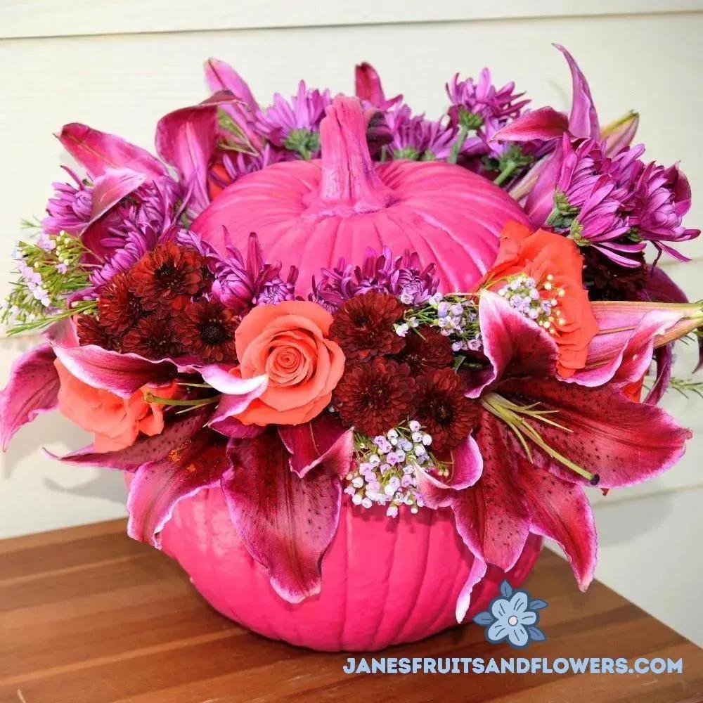 Autumn Pink Pumpkin Bouquet - Jane's Fruits And Flowers
