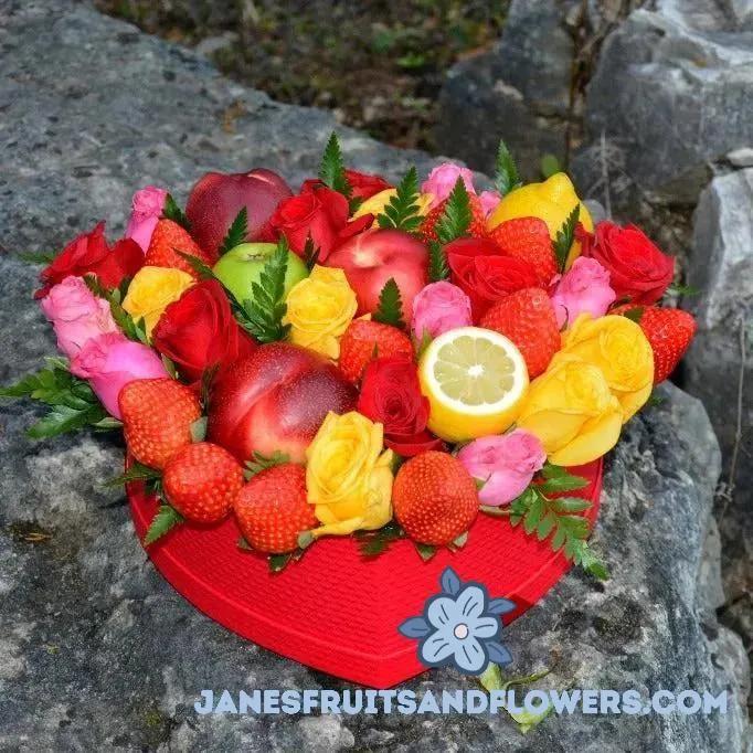 Fruity Heart Bouquet - Jane's Fruits And Flowers
