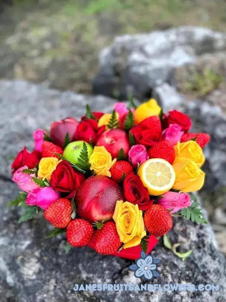 Fruity Heart Bouquet - Jane's Fruits And Flowers