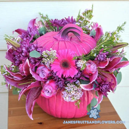 Halloween Pink Pumpkin Surprise Bouquet - Jane's Fruits And Flowers