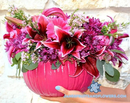 Halloween Pink Pumpkin Surprise Bouquet - Jane's Fruits And Flowers