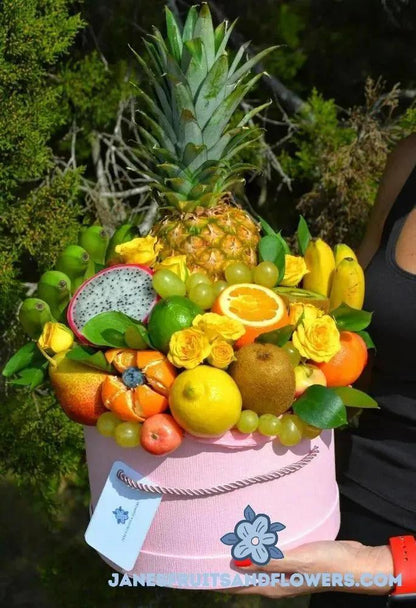 Hawaiian Holiday bouquet in Pink Box - Janes Fruits & Flowers