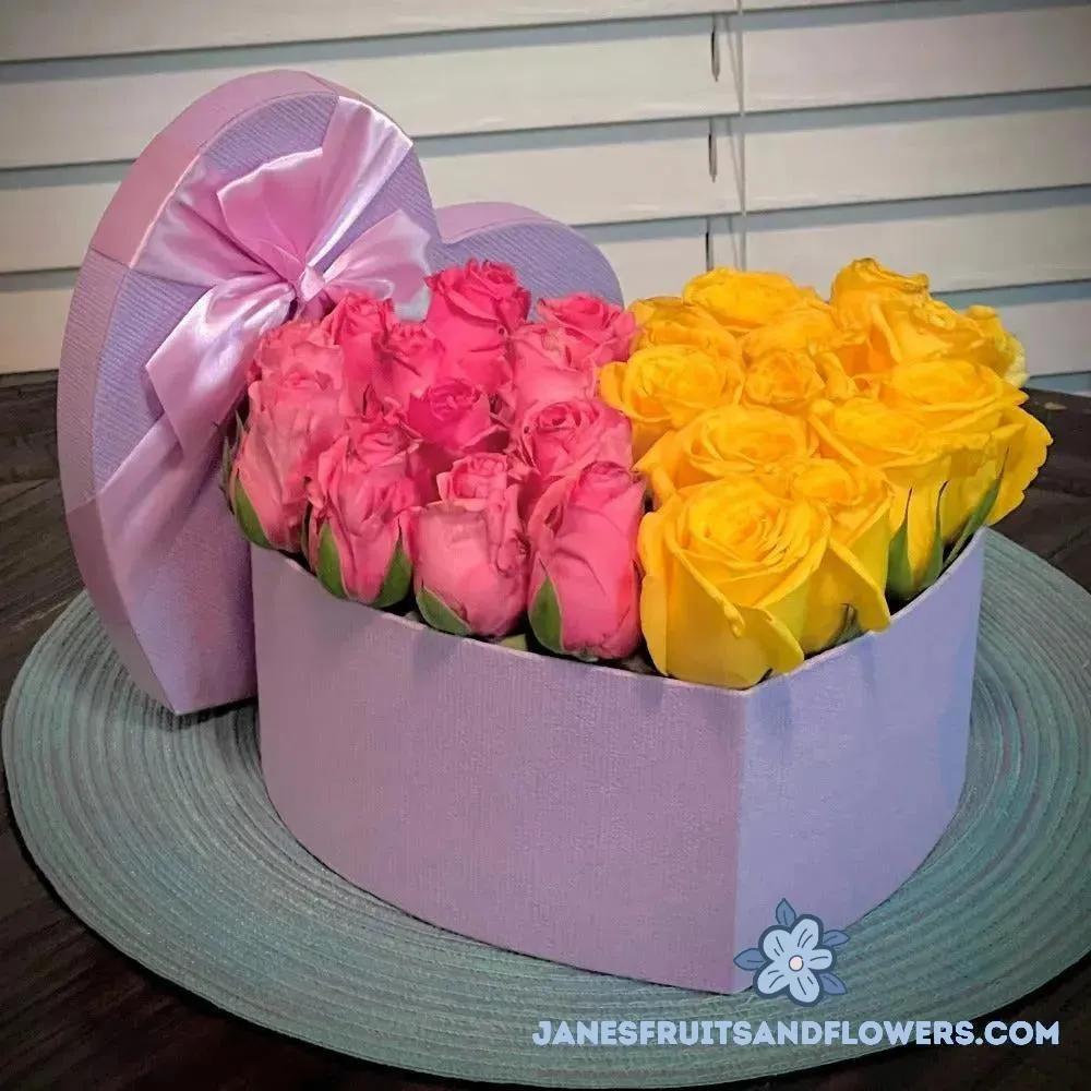 Pink & Yellow Heart Bouquet - Jane's Fruits And Flowers