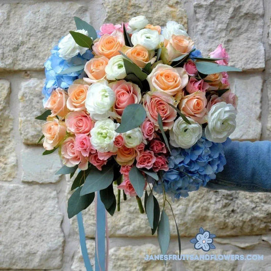 Roses, Hydrangeas & Ranunculus Bouquet - Janes Fruits and Flowers