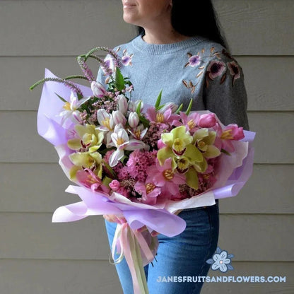 Spring Song Bouquet of Tulips, Orchids & Hyacinths - Jane's Fruits And Flowers
