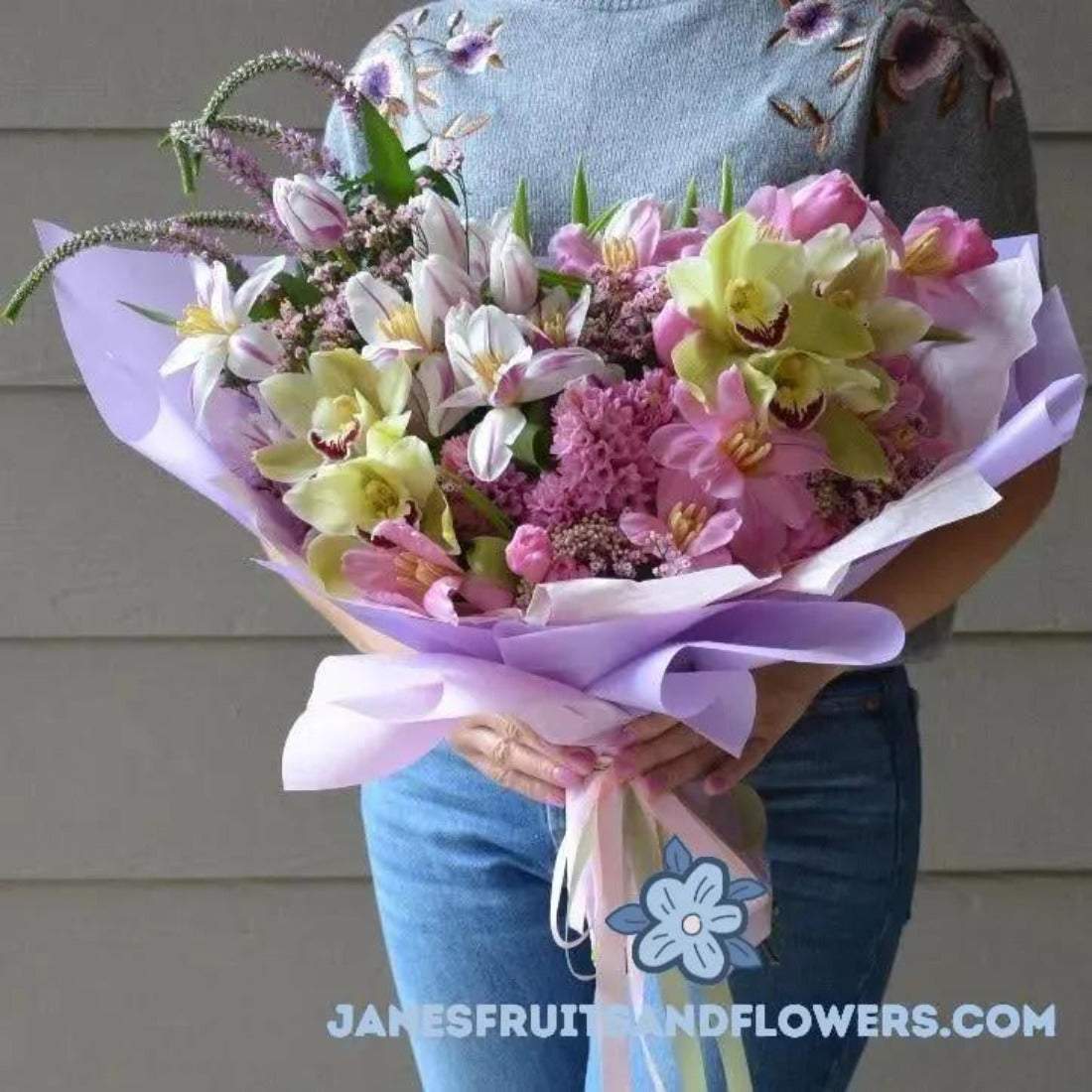 Spring Song Bouquet of Tulips, Orchids & Hyacinths - Jane's Fruits And Flowers