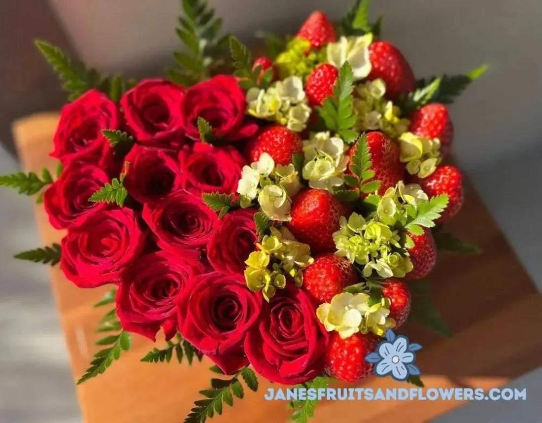 Strawberry Heart Bouquet - Janes Fruits and Flowers