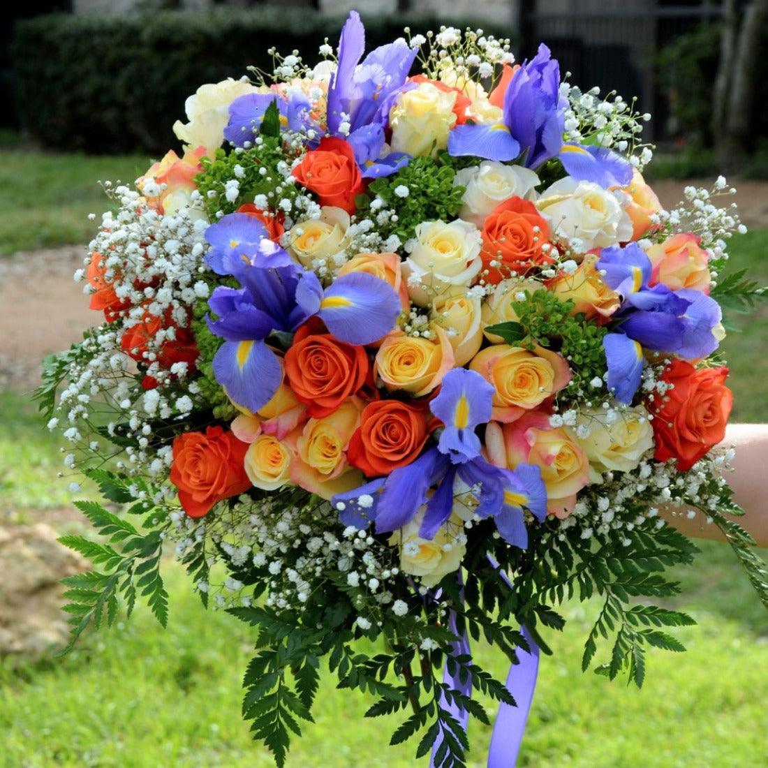 Summer Iris & Rose Bouquet - Janes Fruits and Flowers