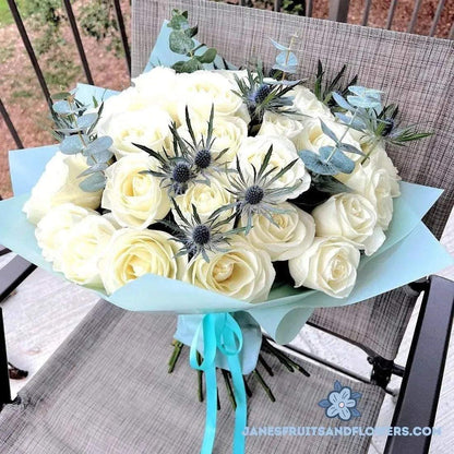 White Snow Roses Bouquet - Jane's Fruits And Flowers